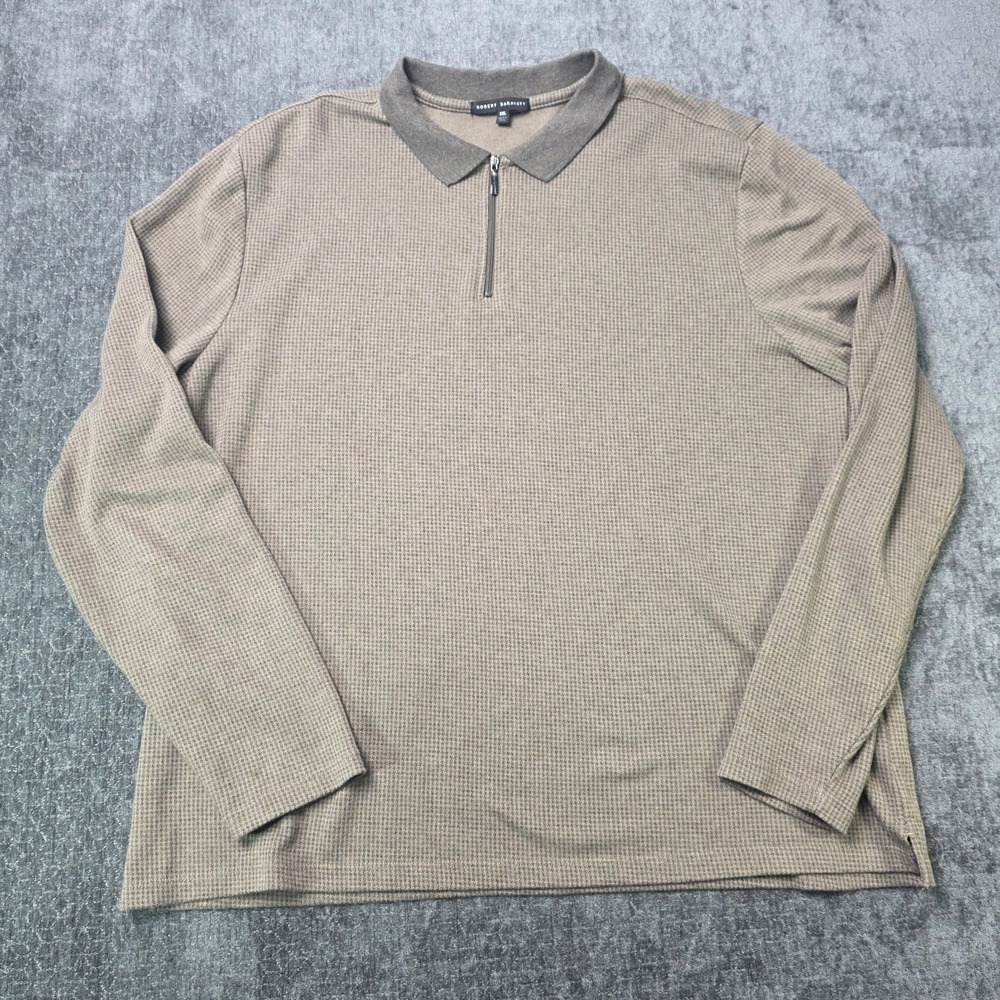 Robert Barakett Long Sleeve Polo Shirt Mens XXL Zip Houndstooth Polycotton 2XL